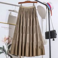 Summer Spring Autumn Casual Preppy Style Vacation Solid Color Polyester Maxi Long Dress Skirts main image 6