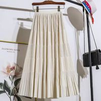 Summer Spring Autumn Casual Preppy Style Vacation Solid Color Polyester Maxi Long Dress Skirts main image 5
