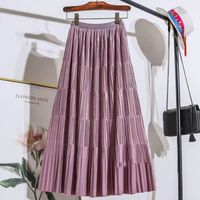 Summer Spring Autumn Casual Preppy Style Vacation Solid Color Polyester Maxi Long Dress Skirts main image 4