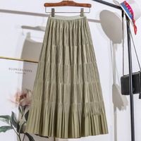 Summer Spring Autumn Casual Preppy Style Vacation Solid Color Polyester Maxi Long Dress Skirts main image 3