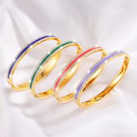 Simple Style Lines Stainless Steel Enamel Inlay Zircon Bangle main image 1