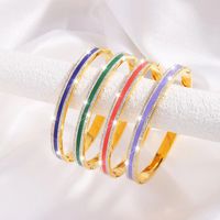 Simple Style Lines Stainless Steel Enamel Inlay Zircon Bangle main image 4