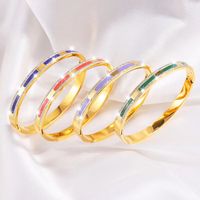 Simple Style Lines Stainless Steel Enamel Inlay Zircon Bangle main image 3