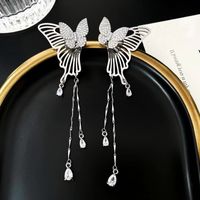 1 Piece 1 Pair Sweet Simple Style Moon Butterfly Tassel Plating Alloy Zircon Earrings sku image 48