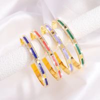 Simple Style Lines Stainless Steel Enamel Inlay Zircon Bangle main image 5