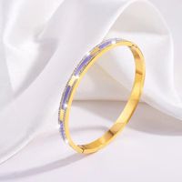 Simple Style Lines Stainless Steel Enamel Inlay Zircon Bangle main image 8