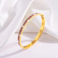 Simple Style Lines Stainless Steel Enamel Inlay Zircon Bangle main image 9