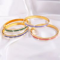 Simple Style Lines Stainless Steel Enamel Inlay Zircon Bangle main image 7