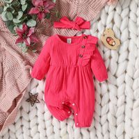 Cute Solid Color Bow Knot Cotton Baby Rompers sku image 14