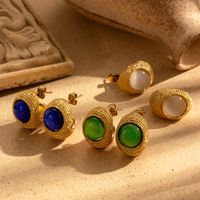 1 Pair Vintage Style C Shape Plating Inlay Stainless Steel Zircon 18k Gold Plated Ear Studs main image 1