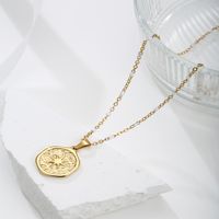 304 Stainless Steel 18K Gold Plated Vintage Style Roman Style Eight Awn Star Round Pendant Necklace main image 3