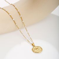304 Stainless Steel 18K Gold Plated Vintage Style Roman Style Eight Awn Star Round Pendant Necklace main image 5