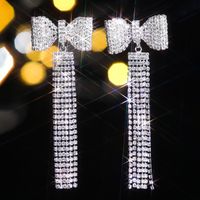 1 Pair Luxurious Shiny Tassel Bow Knot Inlay Alloy Rhinestones Drop Earrings main image 10