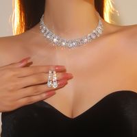 Elegant Luxurious Shiny Geometric Alloy Plating Inlay Rhinestones Silver Plated Women's Earrings Necklace sku image 2