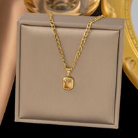 304 Stainless Steel 18K Gold Plated IG Style Simple Style Polishing Plating Inlay Square Artificial Rhinestones Pendant Necklace main image 4