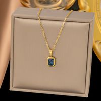 304 Stainless Steel 18K Gold Plated IG Style Simple Style Polishing Plating Inlay Square Artificial Rhinestones Pendant Necklace main image 5