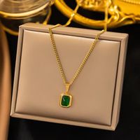 304 Stainless Steel 18K Gold Plated IG Style Simple Style Polishing Plating Inlay Square Artificial Rhinestones Pendant Necklace main image 6