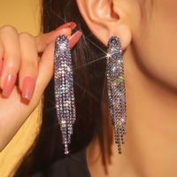 1 Pair Glam Lady Shiny Solid Color Inlay Alloy Rhinestones Silver Plated Drop Earrings sku image 6