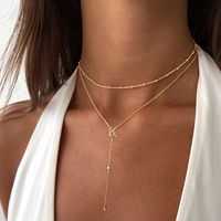Simple Style Letter Copper Plating Inlay Zircon 14k Gold Plated Long Necklace main image 3