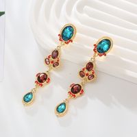 1 Pair Simple Style Shiny Oval Water Droplets Inlay Alloy Glass Gold Plated Drop Earrings main image 4