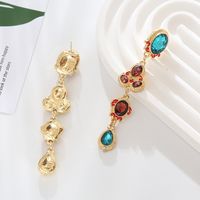 1 Pair Simple Style Shiny Oval Water Droplets Inlay Alloy Glass Gold Plated Drop Earrings main image 5