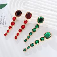 1 Pair Simple Style Shiny Oval Inlay Alloy Glass Gold Plated Silver Plated Drop Earrings main image 4