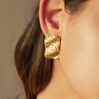 1 Pair IG Style Geometric Hammered 304 Stainless Steel 18K Gold Plated Ear Studs main image 1