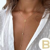 Simple Style Letter Copper Plating Inlay Zircon 14k Gold Plated Long Necklace sku image 2