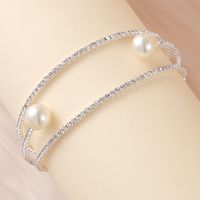 Élégant Brillant Géométrique Perles Artificielles Strass Métal De Gros Bracelet main image 7