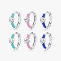 1 Pair Elegant Simple Style Heart Shape Epoxy Plating Inlay Sterling Silver Zircon Rhodium Plated Earrings main image 6