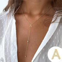 Simple Style Letter Copper Plating Inlay Zircon 14k Gold Plated Long Necklace sku image 1
