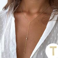 Simple Style Letter Copper Plating Inlay Zircon 14k Gold Plated Long Necklace sku image 14