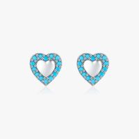 1 Pair Retro Simple Style Heart Shape Inlay Sterling Silver Turquoise Ear Studs main image 6