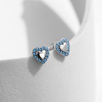 1 Pair Retro Simple Style Heart Shape Inlay Sterling Silver Turquoise Ear Studs main image 3