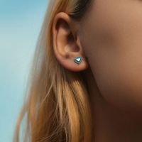 1 Pair Retro Simple Style Heart Shape Inlay Sterling Silver Turquoise Ear Studs main image video