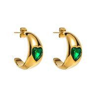 1 Pair Elegant Vintage Style C Shape Heart Shape Plating Inlay Stainless Steel Zircon Ear Studs main image 5