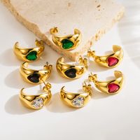 1 Pair Elegant Vintage Style C Shape Heart Shape Plating Inlay Stainless Steel Zircon Ear Studs main image 7