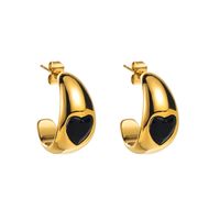 1 Pair Elegant Vintage Style C Shape Heart Shape Plating Inlay Stainless Steel Zircon Ear Studs sku image 3