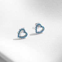 1 Pair Simple Style Heart Shape Hollow Out Inlay Sterling Silver Turquoise Ear Studs main image 4