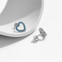 1 Pair Simple Style Heart Shape Hollow Out Inlay Sterling Silver Turquoise Ear Studs main image 3