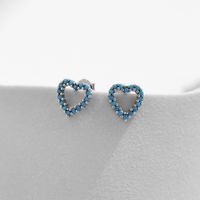 1 Pair Simple Style Heart Shape Hollow Out Inlay Sterling Silver Turquoise Ear Studs main image 5