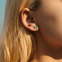 1 Pair Simple Style Heart Shape Hollow Out Inlay Sterling Silver Turquoise Ear Studs main image 1