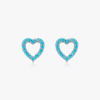 1 Pair Simple Style Heart Shape Hollow Out Inlay Sterling Silver Turquoise Ear Studs main image 6