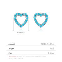 1 Paire Style Simple Forme De Cœur Évider Incruster Argent Sterling Turquoise Boucles D'oreilles main image 2