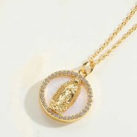 Ig Style Vintage Style Portrait Sun Letter Copper Enamel Plating Inlay Shell Zircon 14k Gold Plated Pendant Necklace main image 5