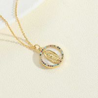 Ig Style Vintage Style Portrait Sun Letter Copper Enamel Plating Inlay Shell Zircon 14k Gold Plated Pendant Necklace main image 6