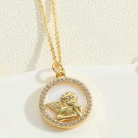 Ig Style Vintage Style Portrait Sun Letter Copper Enamel Plating Inlay Shell Zircon 14k Gold Plated Pendant Necklace sku image 2