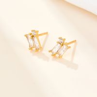 1 Pair Simple Style Geometric Rectangle Plating Inlay Sterling Silver Zircon 18k Gold Plated White Gold Plated Ear Studs sku image 1