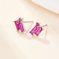 1 Pair Simple Style Geometric Rectangle Plating Inlay Sterling Silver Zircon 18k Gold Plated White Gold Plated Ear Studs sku image 4
