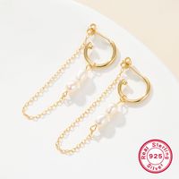 1 Pair Elegant Simple Style Geometric Plating Inlay Sterling Silver Pearl 18k Gold Plated White Gold Plated Drop Earrings main image 1